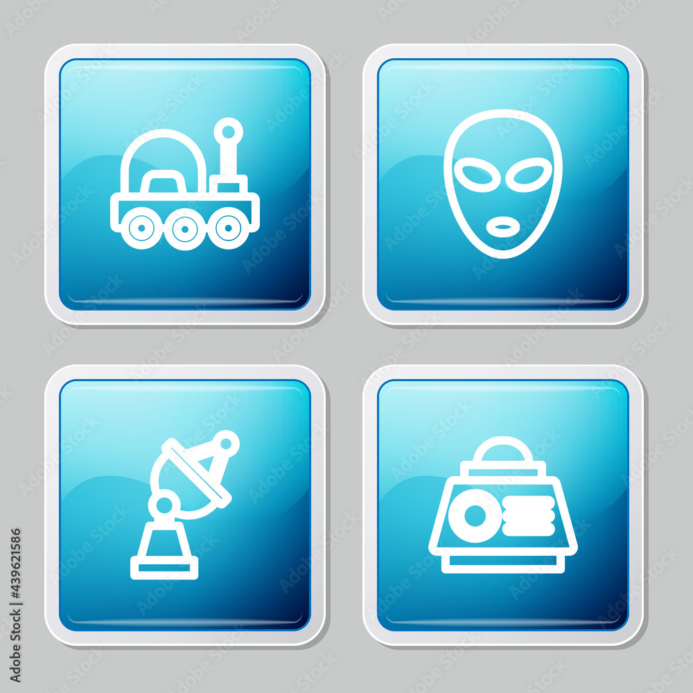 Set line Mars rover, Alien, Satellite dish and Space capsule icon. Vector Set line Mars rover, Alien, Satellite dish and Space capsule icon. Vector