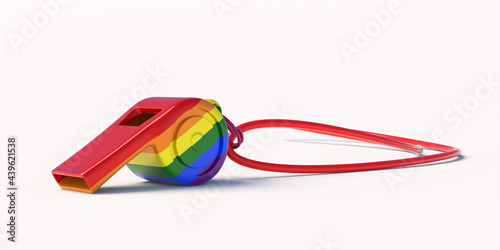 Gay pride rainbow flag whistle isolated on white background. 3d illustration photo