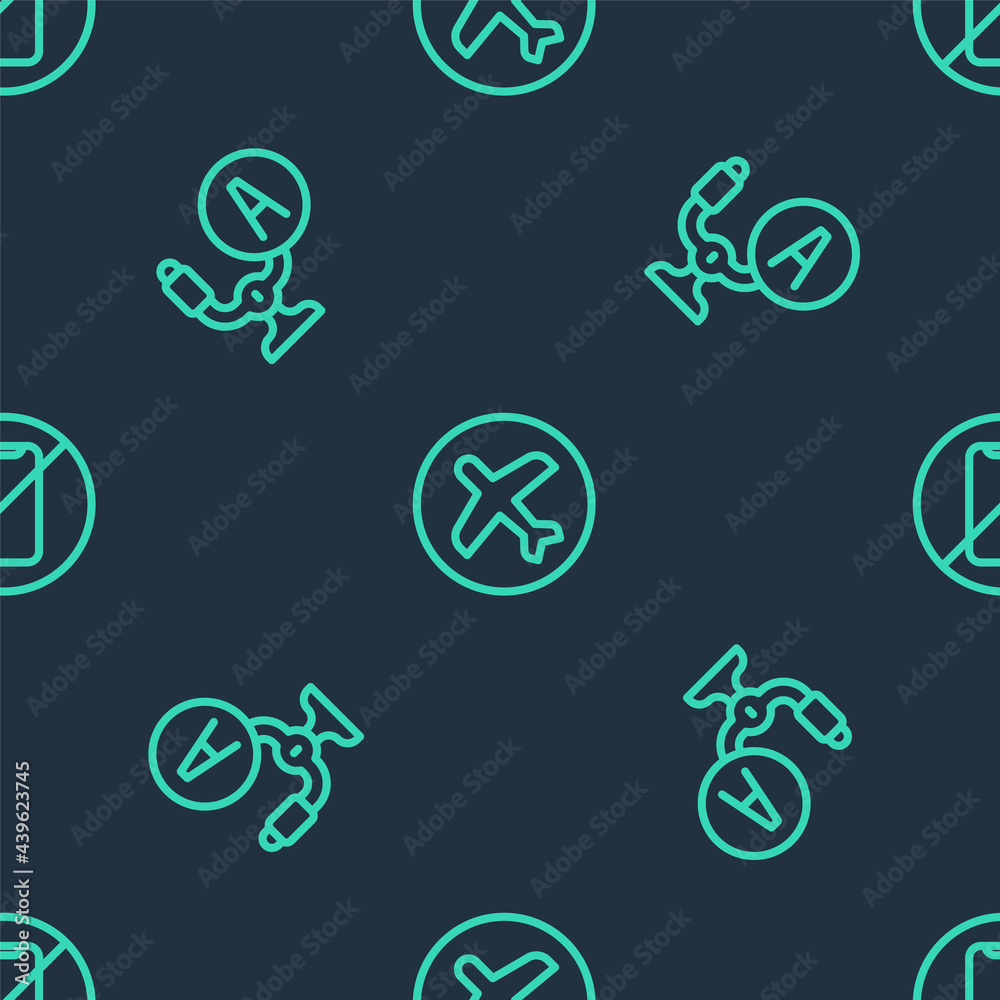 Set line Plane, Aircraft steering helm and No cell phone on seamless pattern. Vector Set line Plane, Aircraft steering helm and No cell phone on seamless pattern. Vector