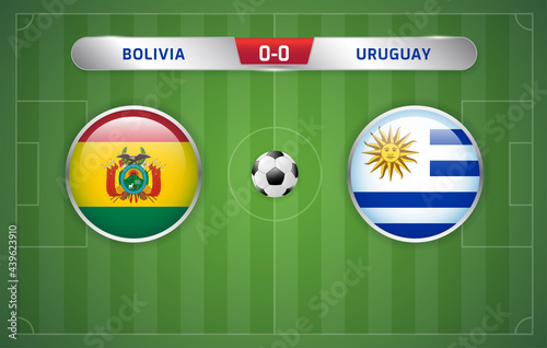 Bolivia vs Uruguay scoreboard broadcast template for sport soccer tournament and football championship