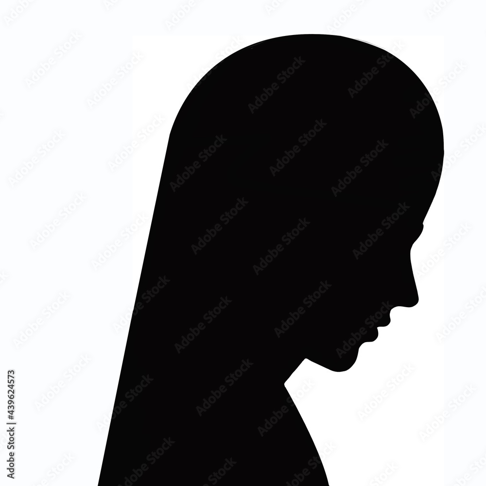Simple silhouette of a persons profile. The head is tilted downward