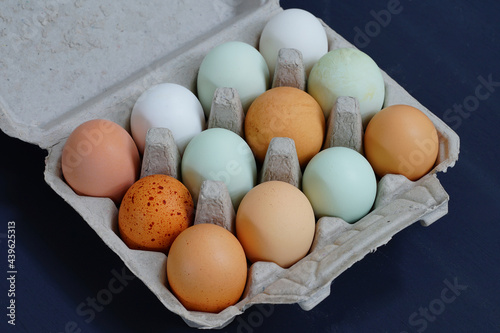 Colorful brown and grey free-range organic eggs