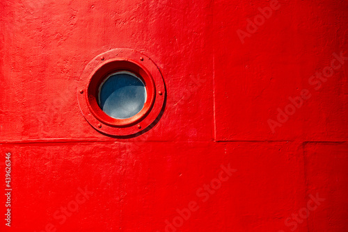 Round viewing window in lighthouse on Vlieland island in the Netherlands.