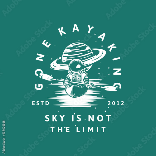 t-shirt design gone kayaking ski is not the limit estd 2012 with astronaut kayaking vintage illustration