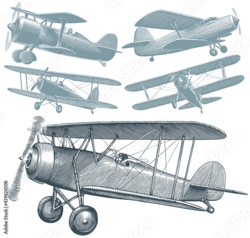 Aviation. Design set. Editable hand drawn illustration. Vector vintage engraving. Isolated on white background. 8 EPS