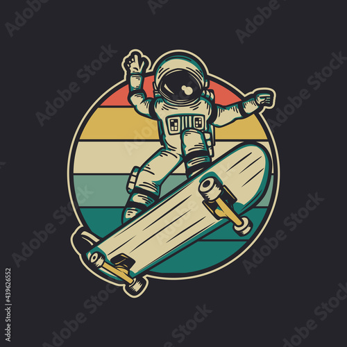 vintage design astronaut riding skateboard retro vintage illustration