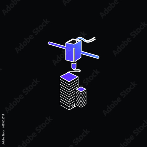 3d Printer Printing blue gradient vector icon