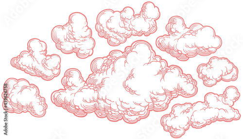 Clouds in the sky. Hand drawn engraving. Editable vector vintage illustration. 