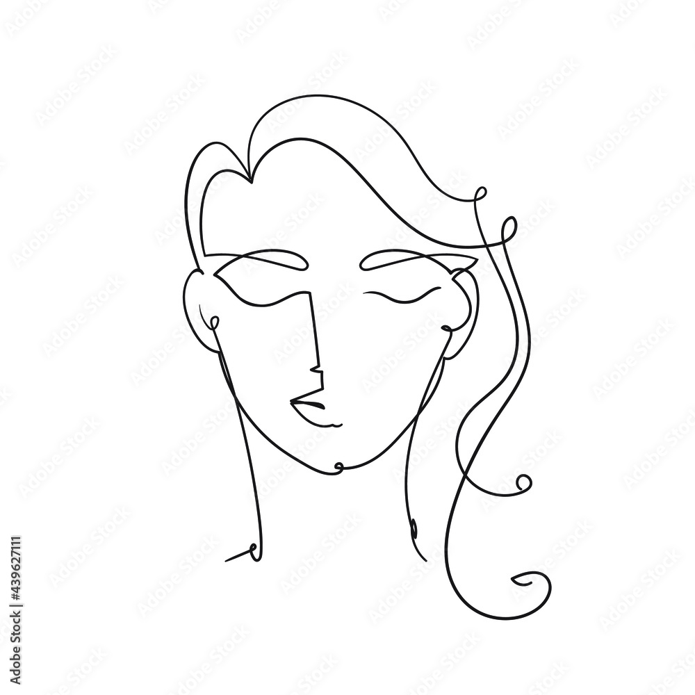 Woman face continuous line drawing. Abstract minimal woman portrait.Stock vector illustration isolated on white background. Woman face continuous line drawing. Abstract minimal woman portrait.Stock vector illustration isolated on white background.
