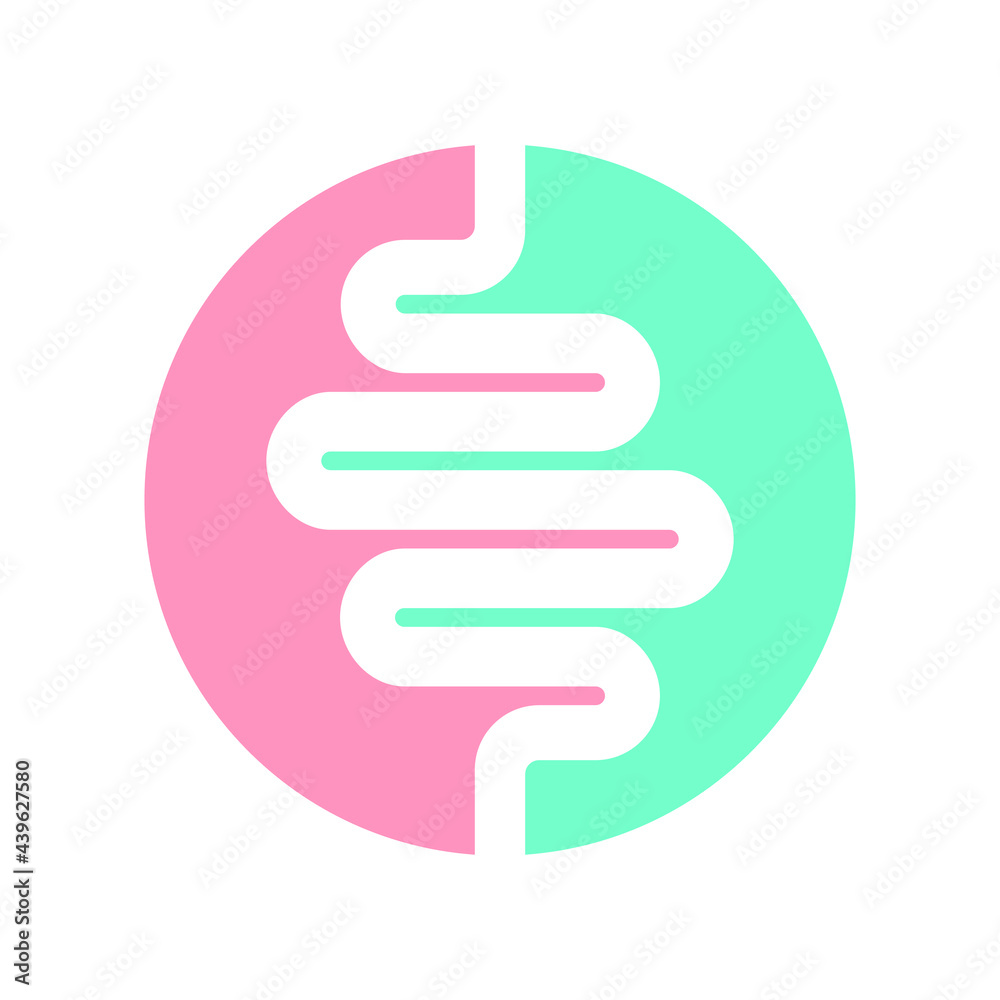 Intestine human organ icon. Intestine graphic sign in the circle isolated on white background. Medical symbol. Vector illustration Intestine human organ icon. Intestine graphic sign in the circle isolated on white background. Medical symbol. Vector illustration