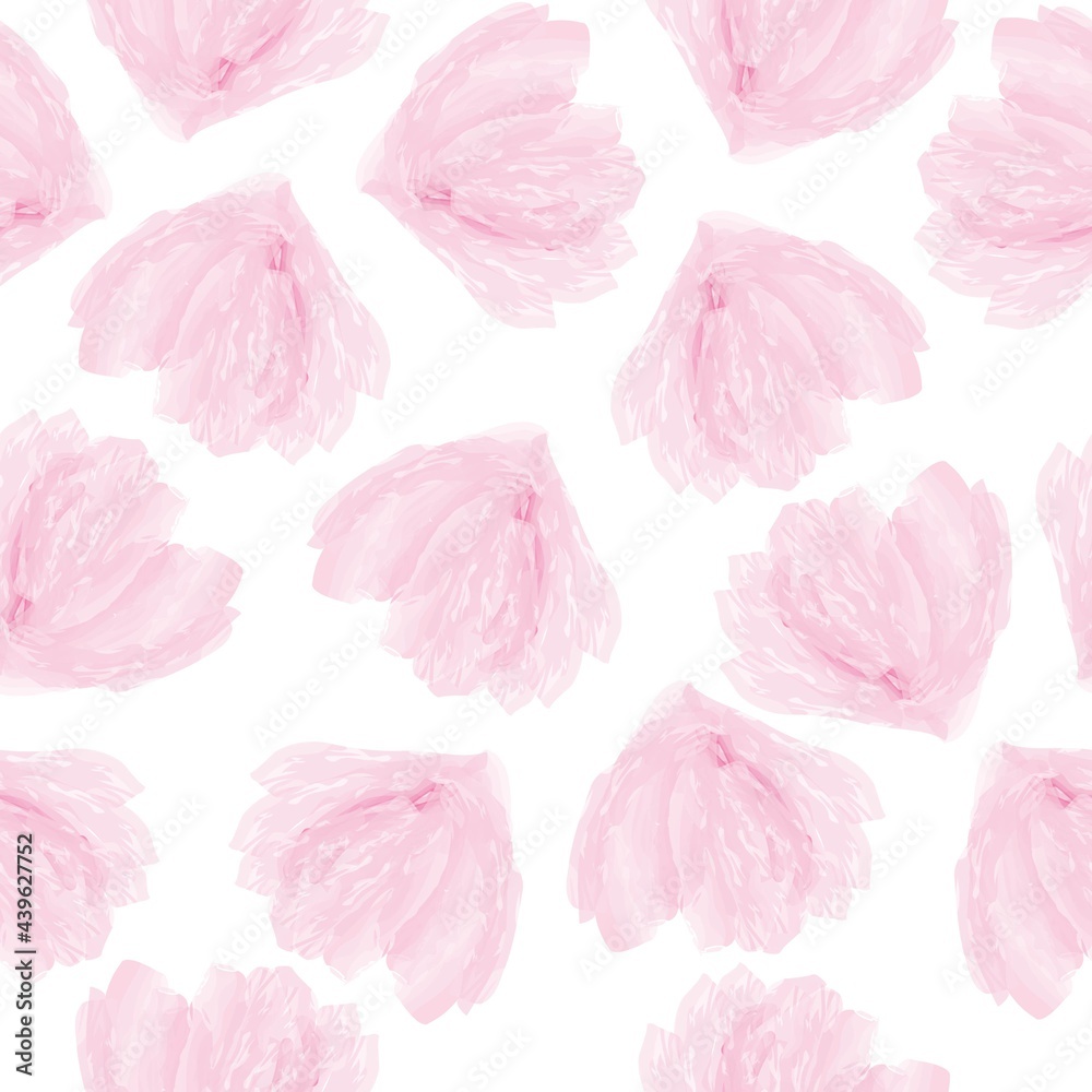 Floral Pattern with Watercolor Pink Flowers. Delicate Floral Wallpaper. Botanical Seamless Background for Print, Textile, Invite. Vintage Flowers Print. Vector EPS 10	