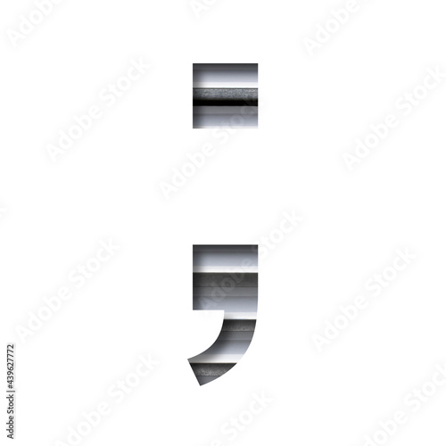 Modern industrial font. Punctuation marks dot and comma cut out of paper on the background of industrial ventilation grates or blinds. Set of steel structures fonts.