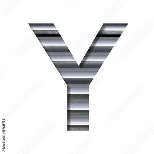 Industrial font. The letter Y cut out of paper on the background of industrial ventilation grates or blinds. Set of steel structures fonts.