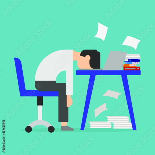 businessman fall asleep while working, illustration vector graphic