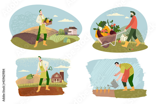 Organic farming  agriculture and gardening. Vector illustrations of organic food production  for web banners and background  poster  business presentation  marketing material for food market. 