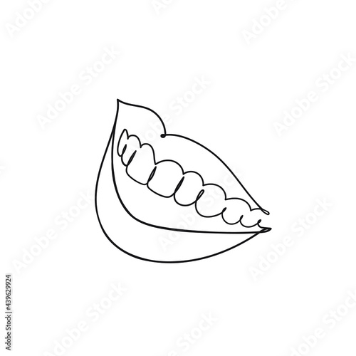 Continuous one line drawing Dental clinic logo. Woman lips logo on white background.Stock Vector illustration for design element, template.