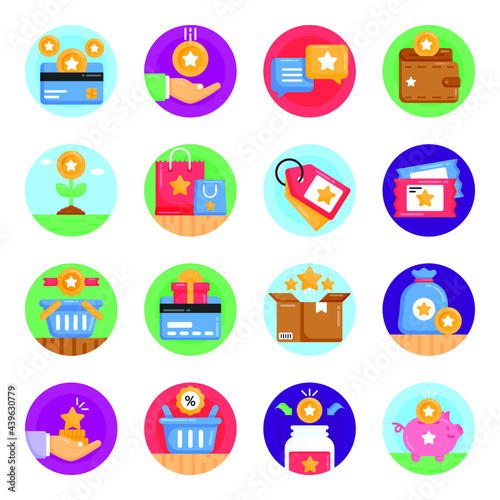 Pack of Loyalty Program Flat Icons
