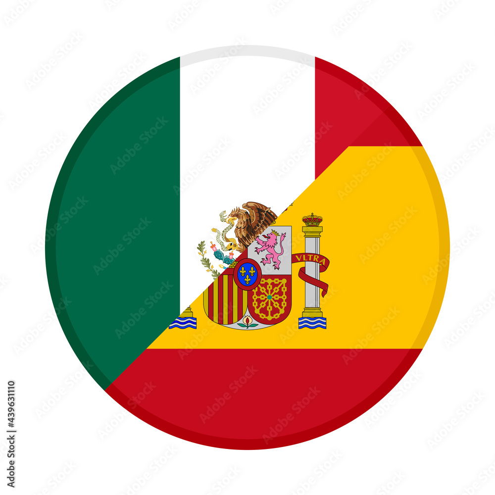 Obraz premium round icon with mexico and spain flags isolated on white background