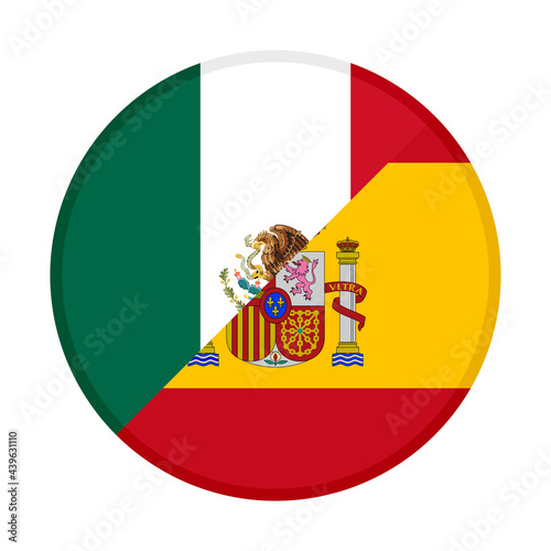 round icon with mexico and spain flags isolated on white background
