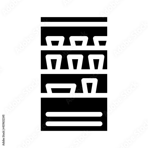 refrigerator with food and drink in canteen glyph icon vector. refrigerator with food and drink in canteen sign. isolated contour symbol black illustration