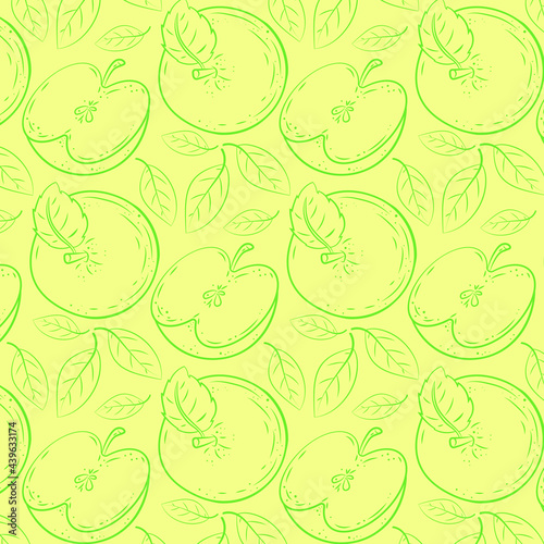 The pattern. Natural fruits, vitamin juice. Vegan cuisine organic fruit or vegetarian food. Illustration of apple .