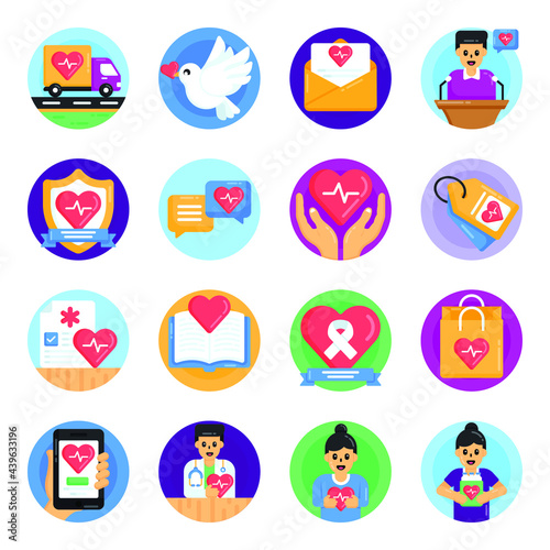 Set of Medical and Heart Day Flat Icons