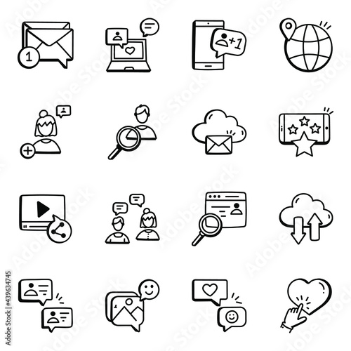 Pack of Social Media Doodle Icons 

