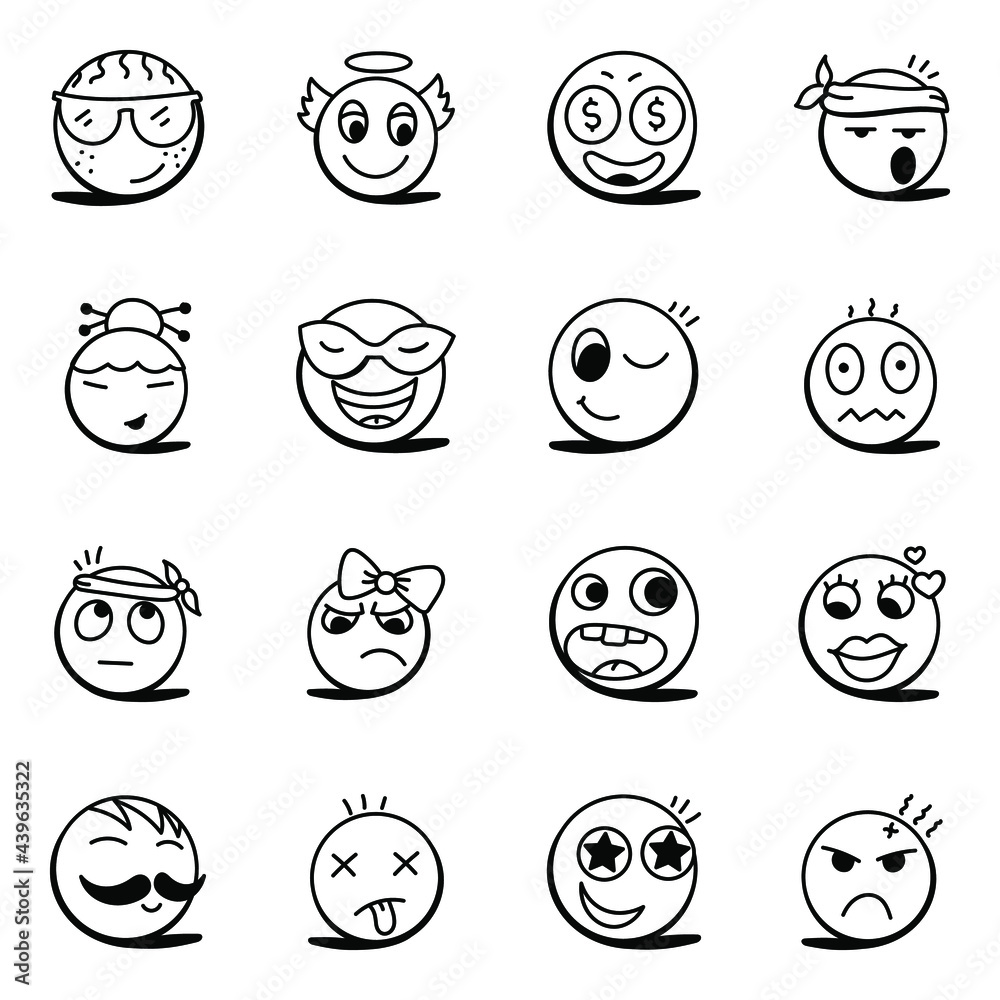 Set of Emojis and Smileys Doodle Icons
Set of Emojis and Smileys Doodle Icons