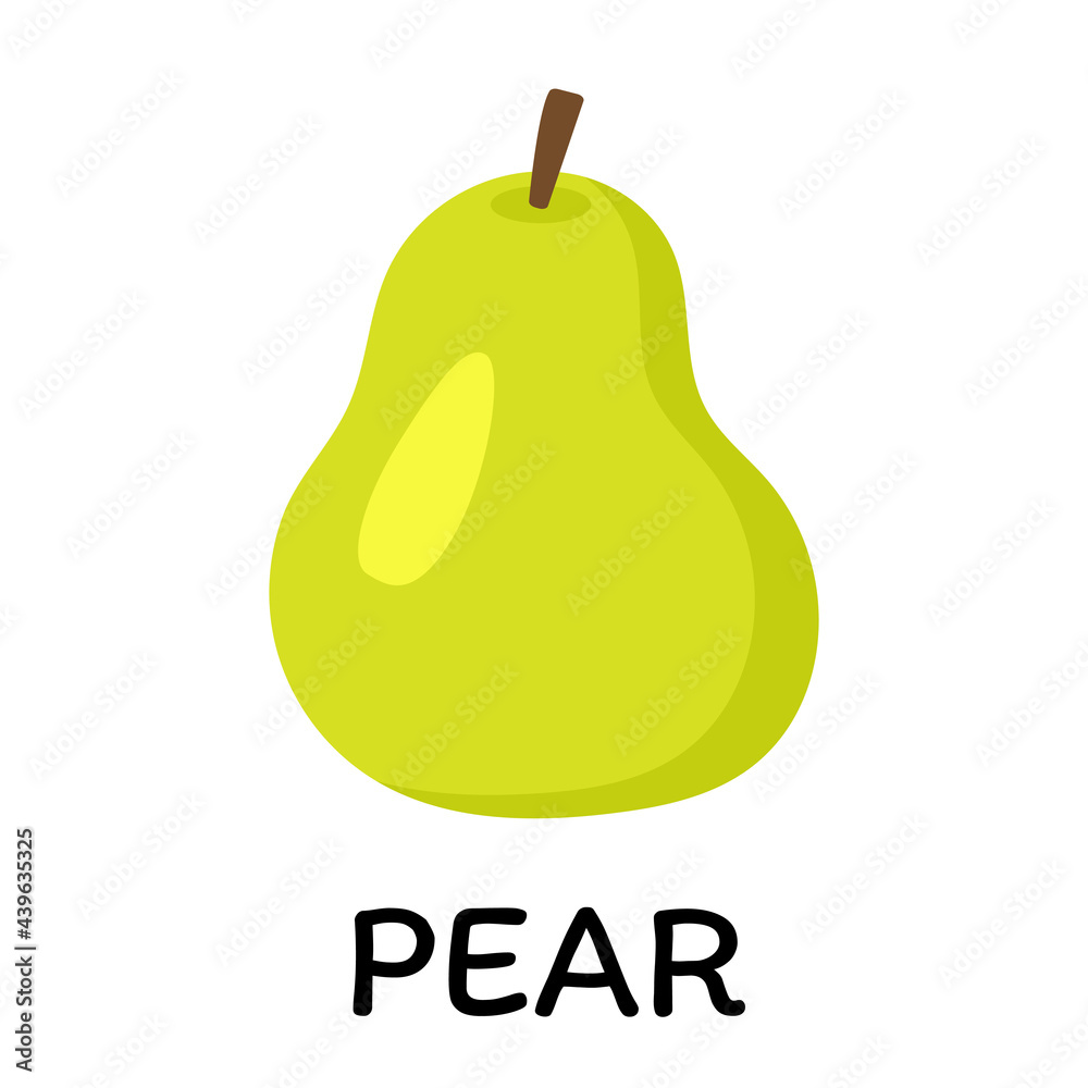 Green pear, vector illustration in cartoon flat stye. Food and fruit concept. Print for recipes, restaurant, supermarket, market place. Vegetarian fresh food product for sticker, grocery shop Green pear, vector illustration in cartoon flat stye. Food and fruit concept. Print for recipes, restaurant, supermarket, market place. Vegetarian fresh food product for sticker, grocery shop
