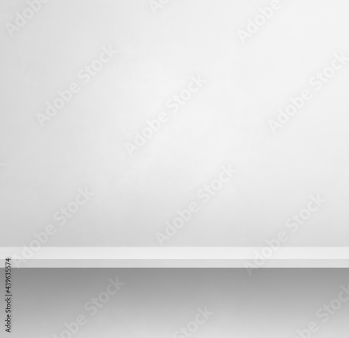 Empty shelf on a white wall. Background template. Square banner