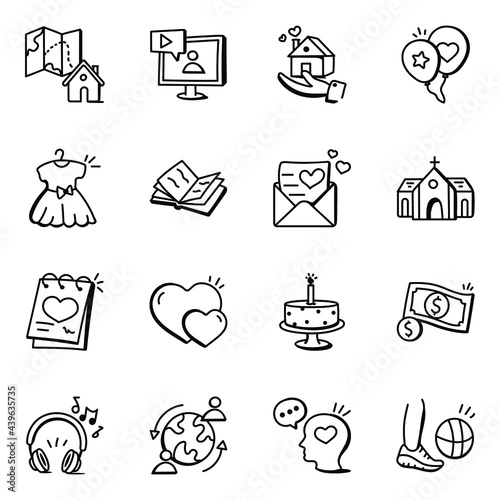Set of Home and Family Doodle Icons

