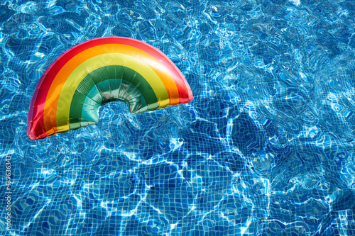 Rainbow balloon on Wavy water surface of swimming pool. Concept of lgbti. background. copy space.
