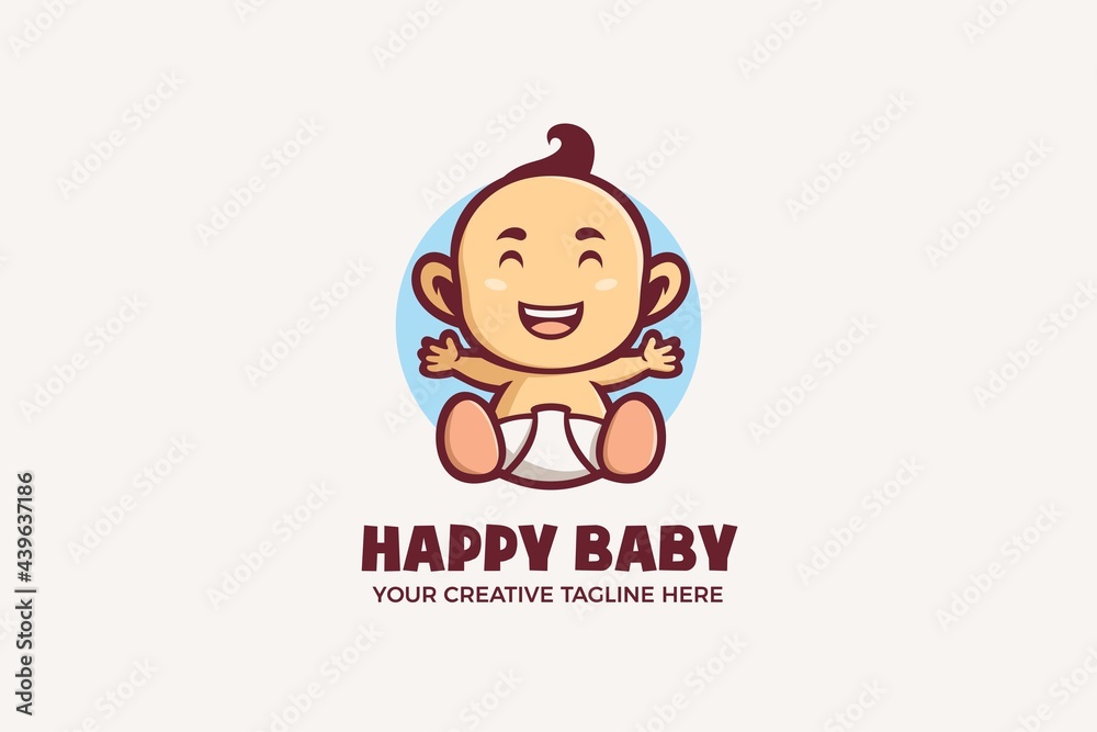Happy Cute Baby Mascot Character Logo Template