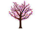 A tree with pink and red hearts. Isolated editable object. A symbol of love and romance.
