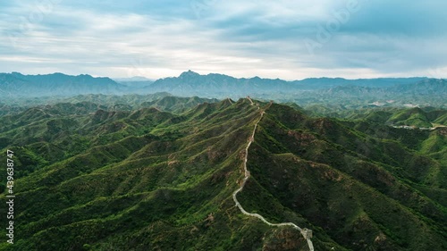 Drone shot of Great Wall of China.