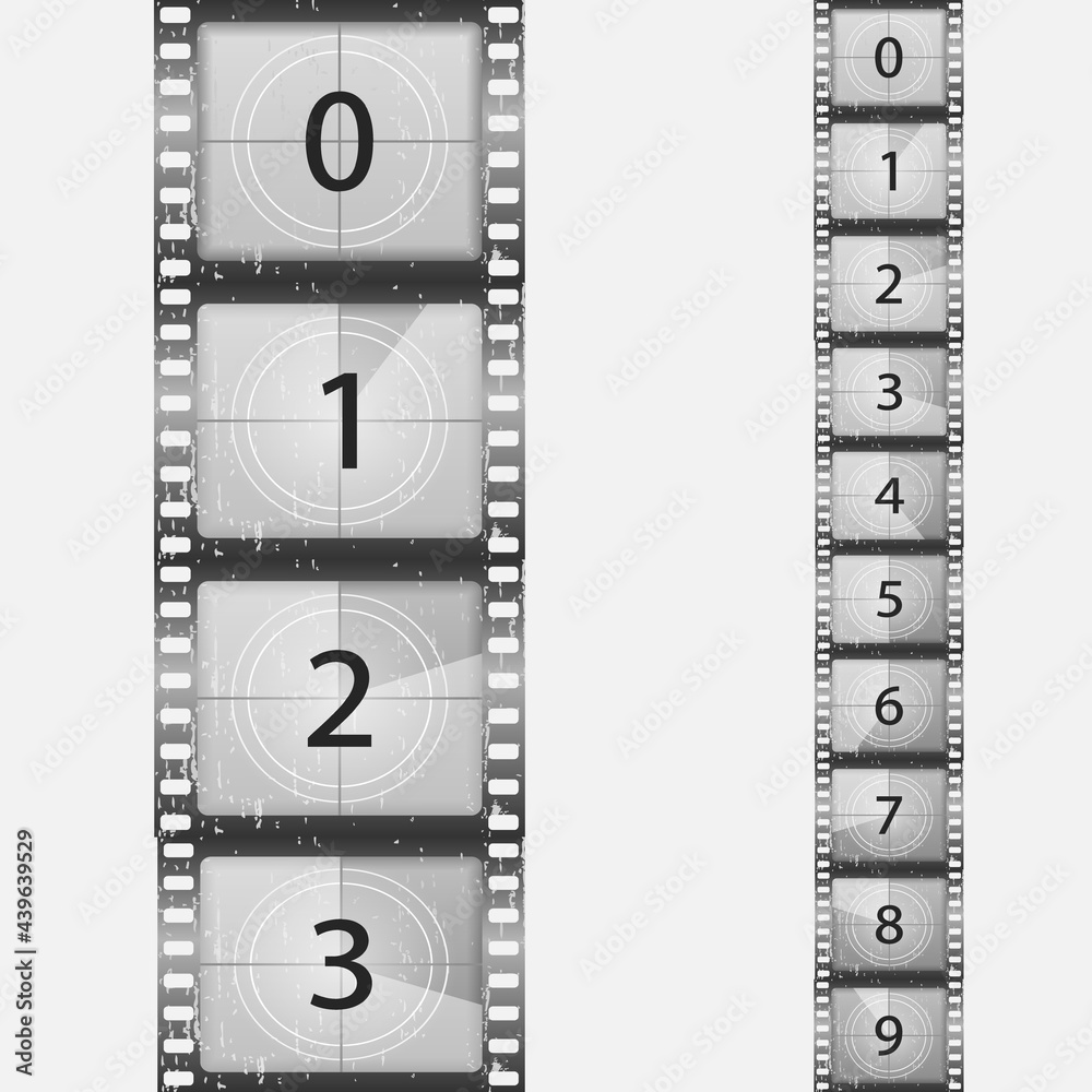 Movie countdown, old film movie timer count.
