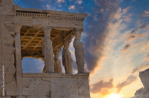 Athens, Acropolis, the Caryatids admire the sunset. photo