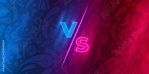 Soccer football pattern with versus VS screen vector blue and red background for sport league, championship, tournament. vector illustration