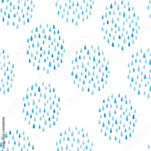 Vector abstract rain drops repeat pattern. Blue doodle seamless background. For scrapbooking, wrapping, invitations, card, fabric and wallpaper.