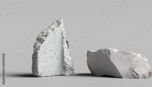 White concrete blocks, lump of stone product display background, object placement design mockup, 3d rendering piece of concrete elements photo