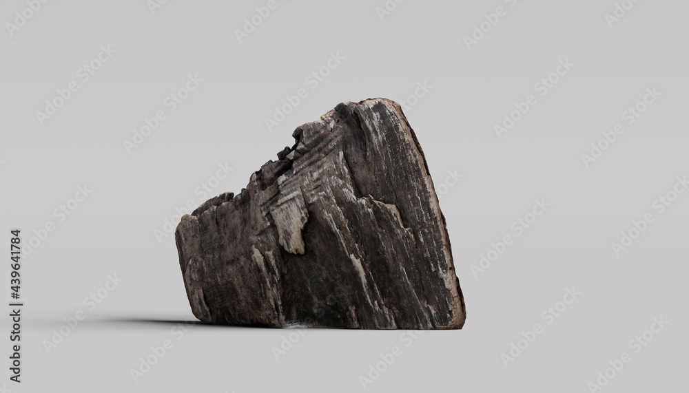 Naklejka premium Piece of wood abstract decoration element in gray room scene, product display background, object placement template 3d rendering