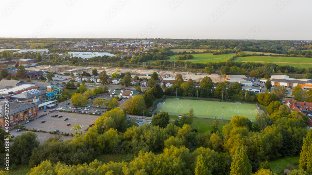 Aerial view of footbal pitch in Colchester, Essex