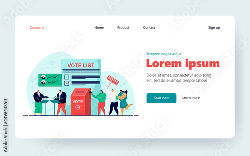 Political debates and voting, balloting citizens. Flat vector illustration. Holding election or referendum campaign, making civic choice or opinion. Voting, constitution, politics, democracy concept