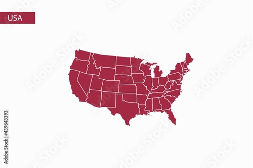 USA red map detailed vector.