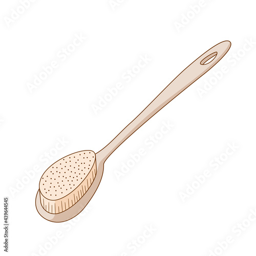 Body brush with long handle.Colored isolated illustrations in cartoon style with an outline on a white.