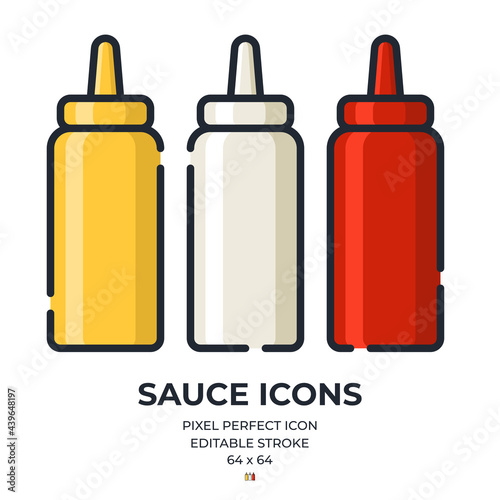 Sauce bottle editable stroke outline icons isolated on white background flat vector illustration. Pixel perfect. 64 x 64.