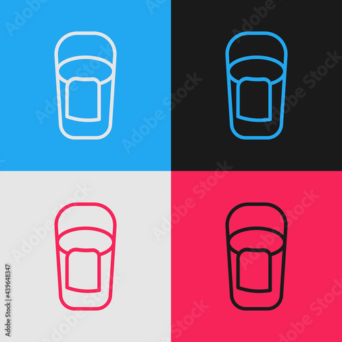 Pop art line Bucket with rag icon isolated on color background. Cleaning service concept. Vector