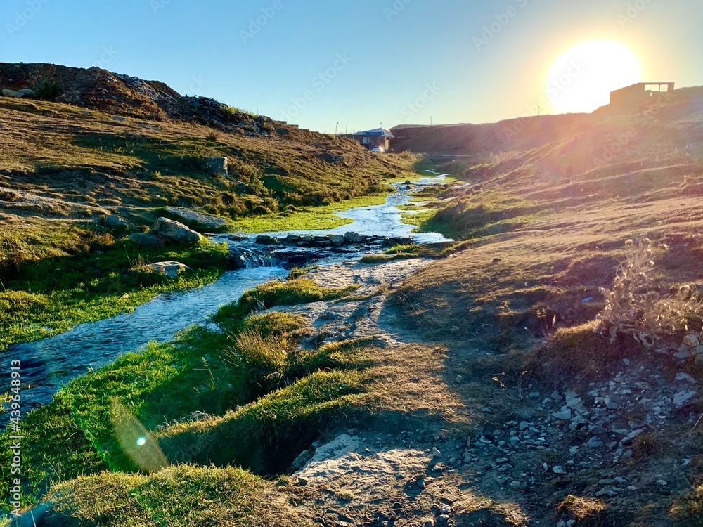 beautiful stream at dawn background