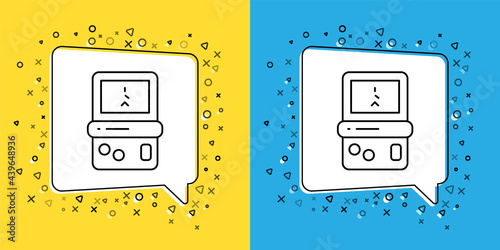Set line Portable tetris electronic game icon isolated on yellow and blue background. Vintage style pocket brick game. Interactive playing device. Vector