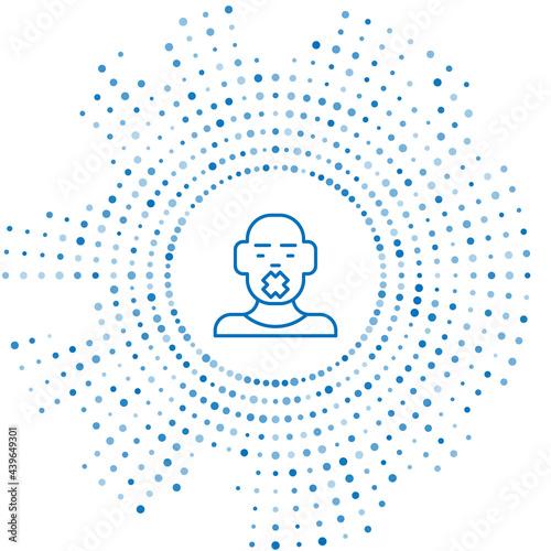 Blue line Head of deaf and dumb guy icon isolated on white background. Dumbness sign. Disability concept. Abstract circle random dots. Vector